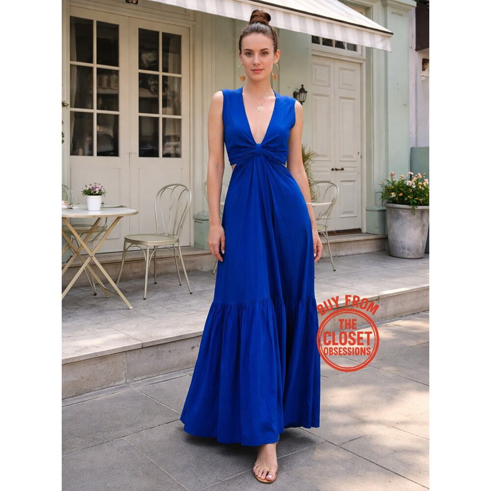 Mango NWT Royal Blue Cotton Twist Front Maxi Dress 4 6 8 10 - Picture 12 of 16
